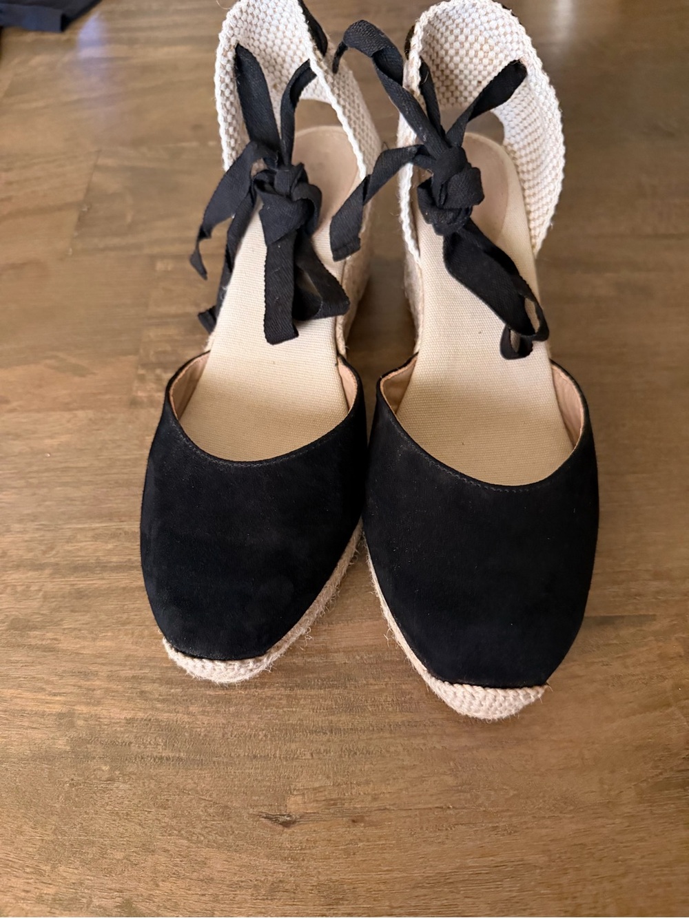 Boden Black Espadrille Wedge Sandals with Ankle Tie